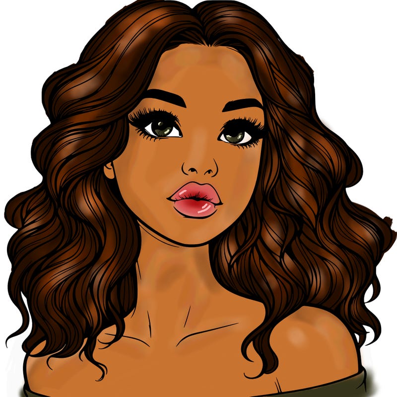 realistic girl with wavy hair and lips