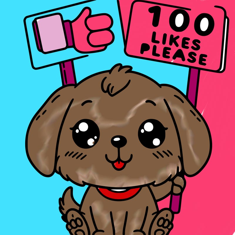 cute puppy holding a sign that says 100 likes please