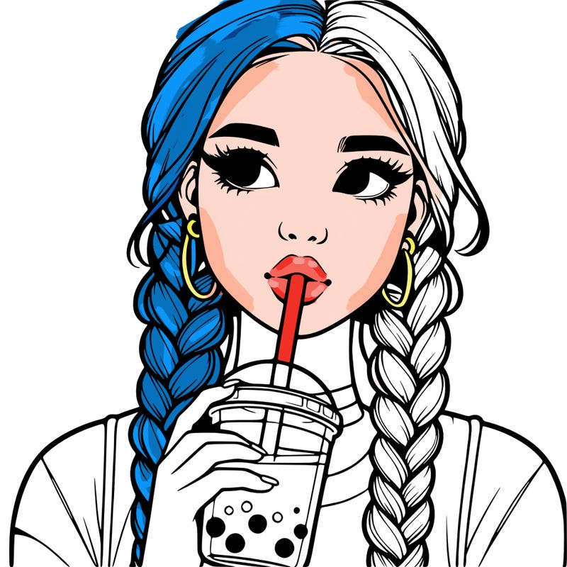 realistic girl with braided hair drinking boba