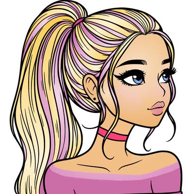 a beautiful and realistic girl with a high pony tail