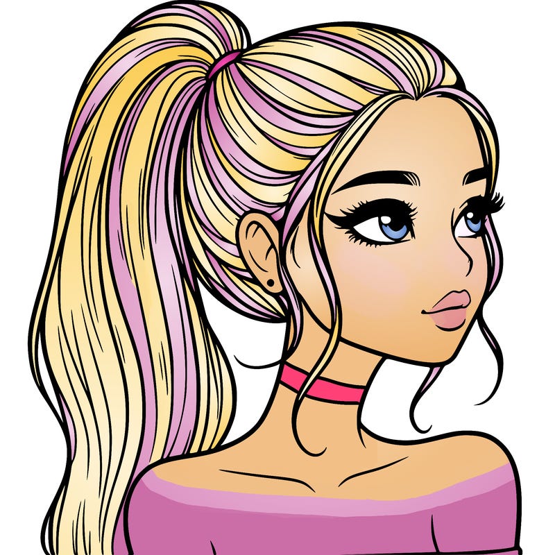 a beautiful and realistic girl with a high pony tail