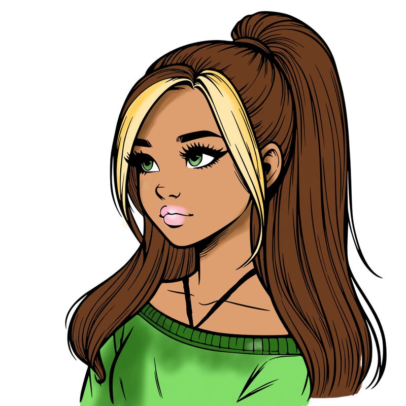 realistic girl with a high ponytail