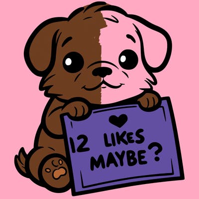 a puppy holding a sign that says 2 likes maybe?