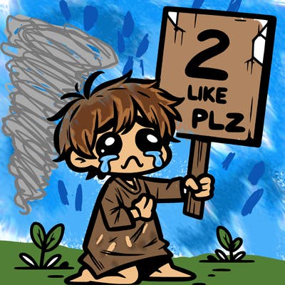 small poor toddler crying with sign that says 2 like plz