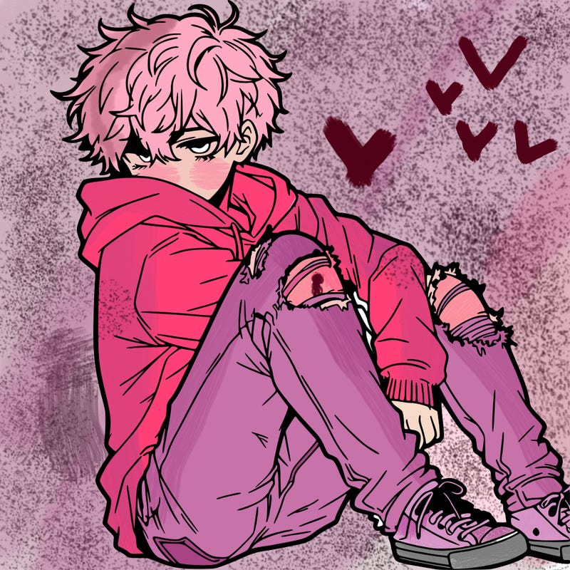 a male hoddie ripped jeans messy hair anime