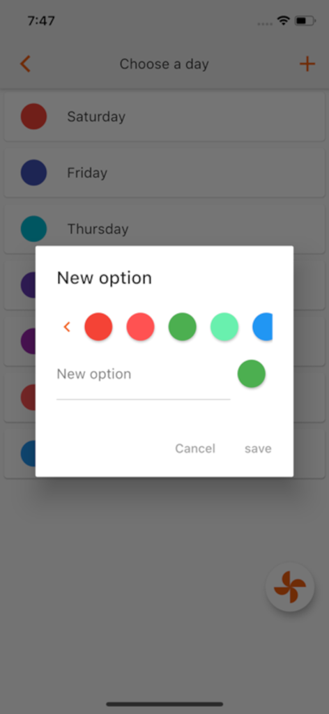 Añadiendo una nueva opción personalizada con selección de color en la aplicación My Decision Roulette
