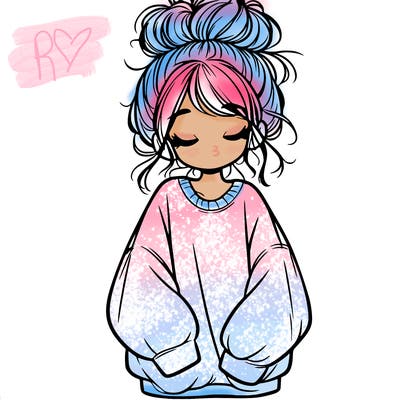 girl with baggy sweatshirt and messy bun