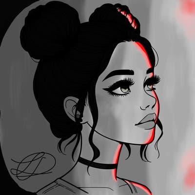 realistic girl with buns on the top of her head