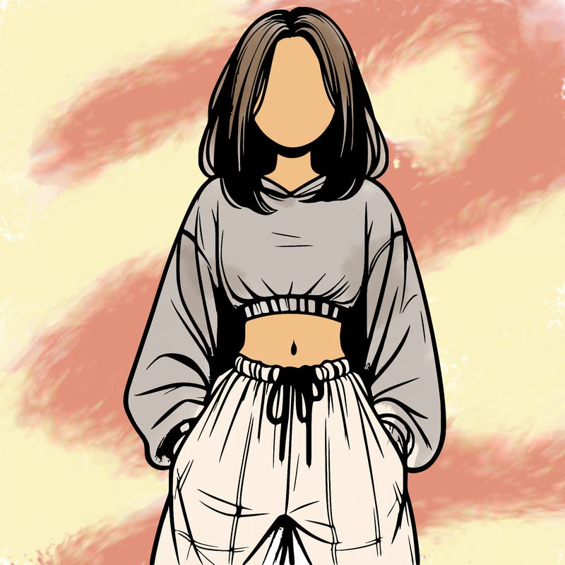 realistic girl faceless with baggy pants and a crop top