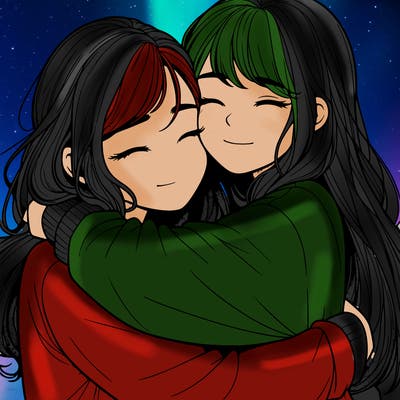 realistic two girls hugging