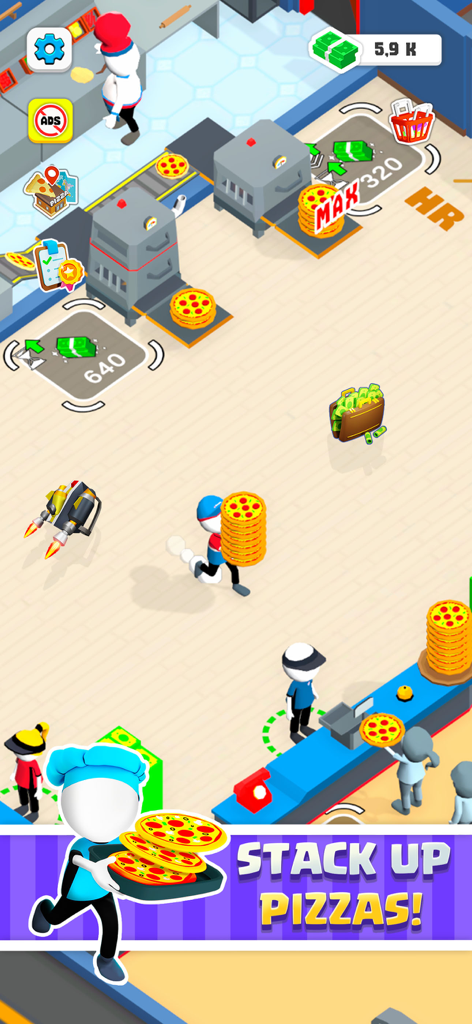 Oh My Pizza - Epic Pizza Games - A character stacking multiple pizzas in the Oh My Pizza arcade idle game.