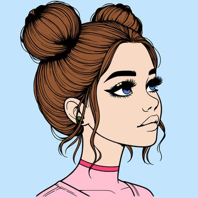 realistic girl with buns on the top of her head