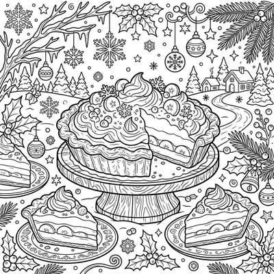 Indulge your creativity with this enchanting coloring page featuring delectable banana cream pies amidst a magical winter wonderland. Discover festive details like snowflakes and holly while bringing this cozy, sweet scene to life with your favorite colors.
