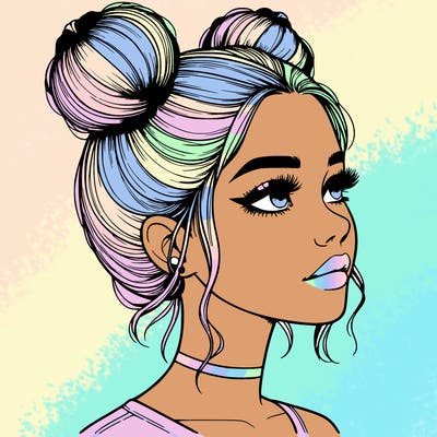 realistic girl with buns on the top of her head
