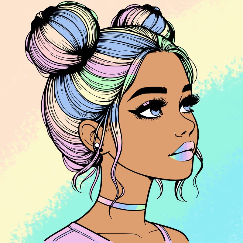 realistic girl with buns on the top of her head