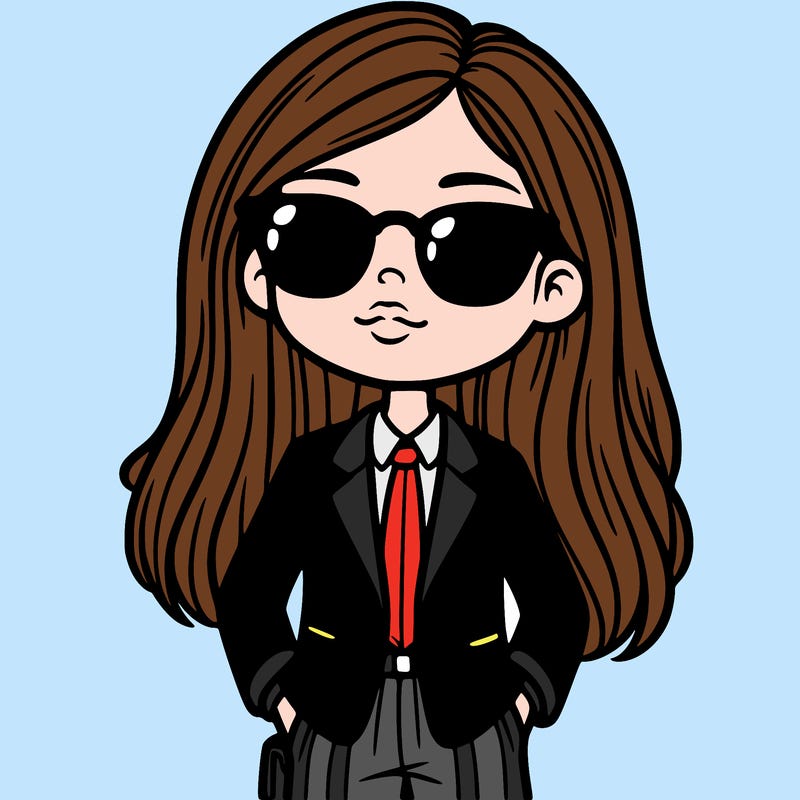 girl in a suit and shades with long hair