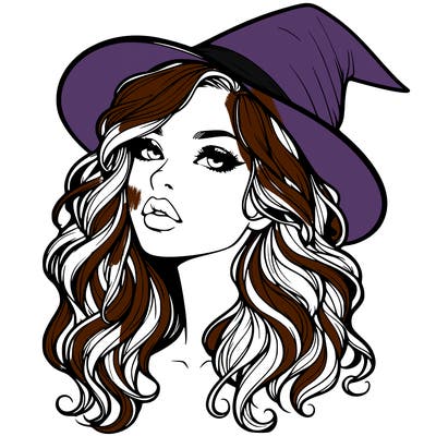 realistic witch girl with wavy hair and lips