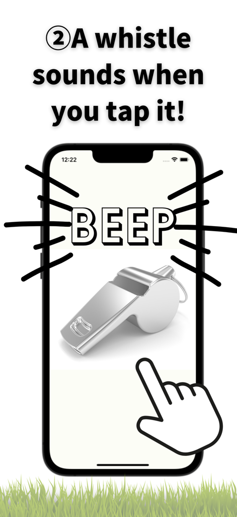 whistle sound alarm timer Pro - A smartphone screen showing a whistle icon being tapped to trigger a loud sound alarm