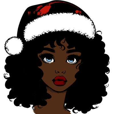realistic girl with a santa hat curly hair and lips