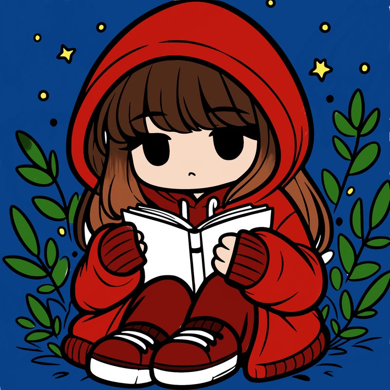 girl in oversized hoodie reading a book