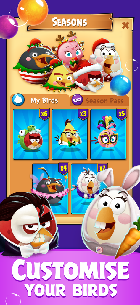 Angry Birds POP! - Angry Birds characters in seasonal costumes and themed outfits in the bird customization menu