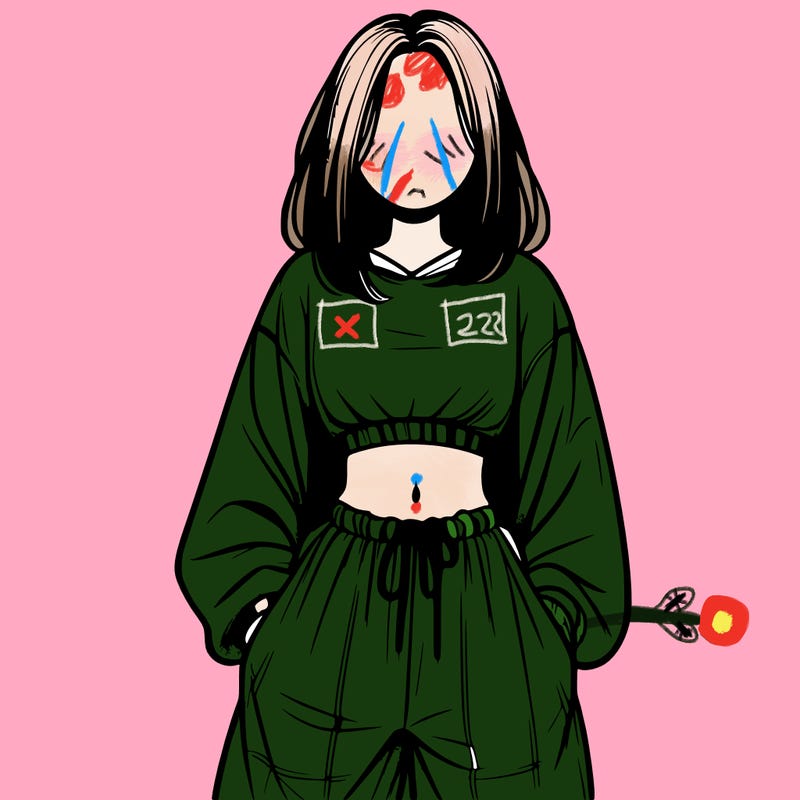 realistic girl faceless with baggy pants and a crop top