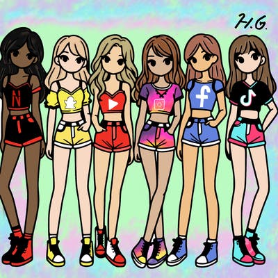 a group of girls wearing crop tops and shorts