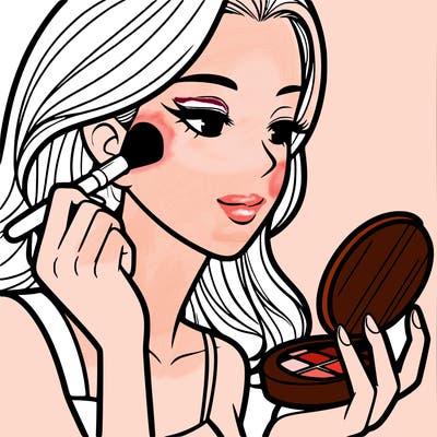 little girl putting on makeup