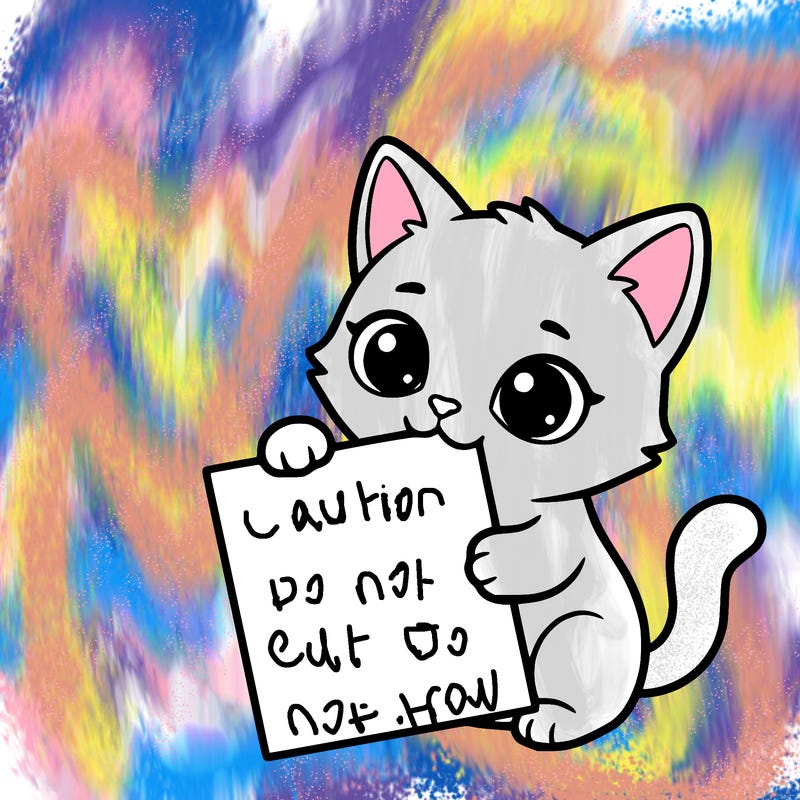 a small cat with a blank sheet of paper in its hand. the cat is sooooooo cute!