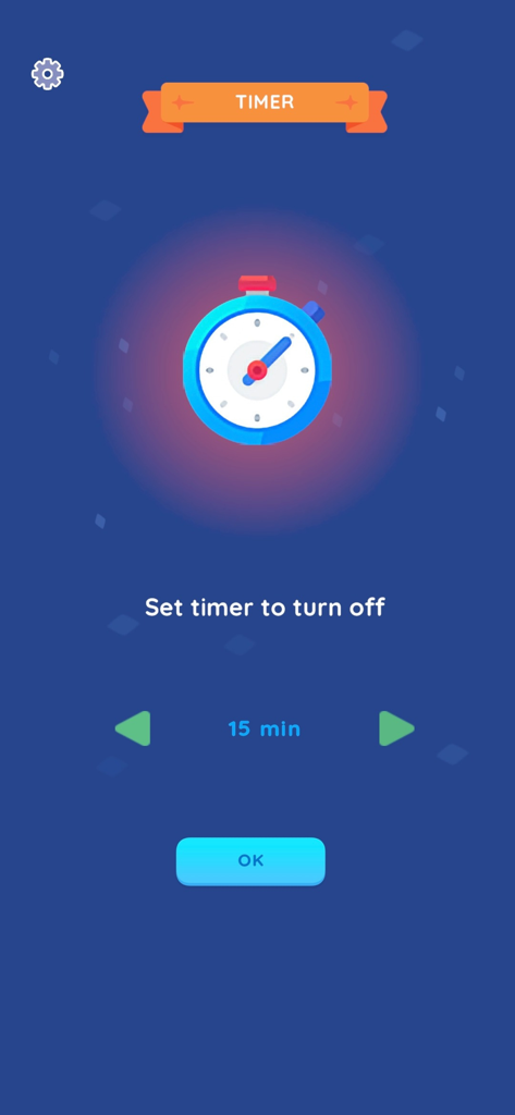 Fan Simulator - Interfaz de temporizador de sueño personalizable en la aplicación Simulador de Ventilador que muestra una configuración de 15 minutos