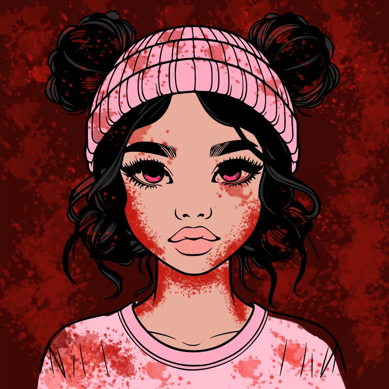 realistic girl with buns in her hair with a beanie on