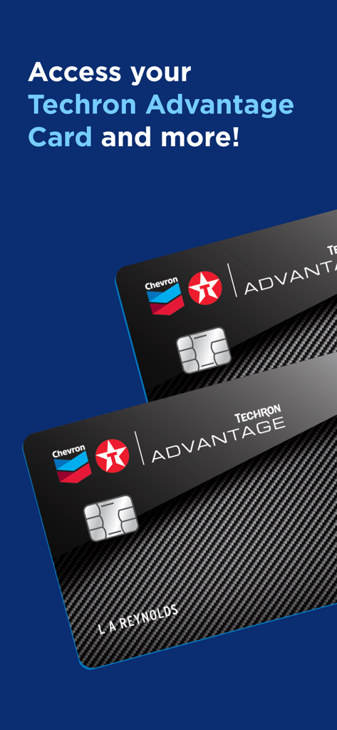 Schermata dell'app mobile Chevron che mostra l'accesso digitale alla Techron Advantage Card