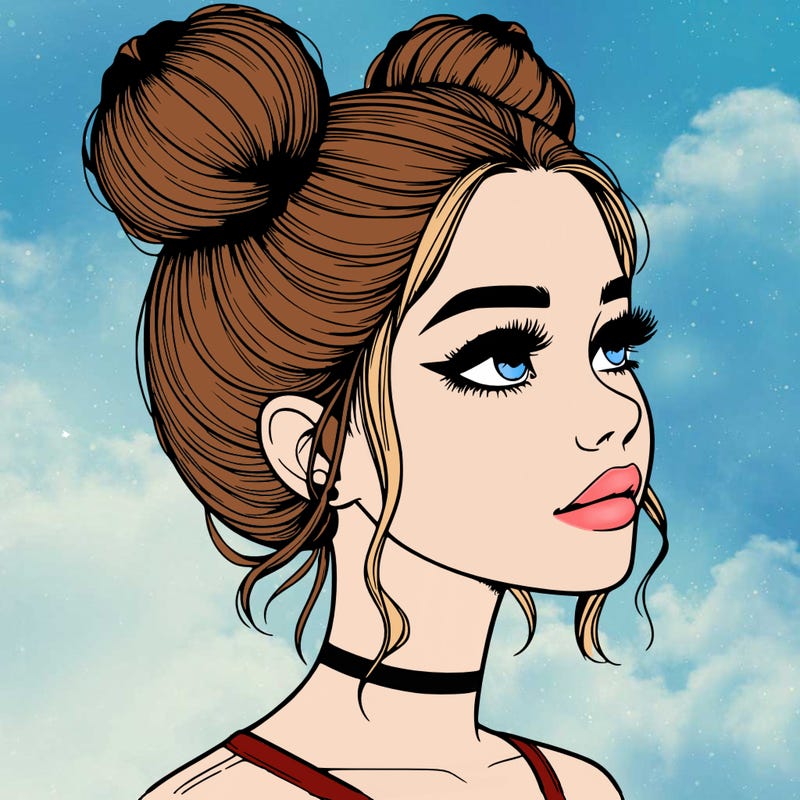 realistic girl with buns on the top of her head