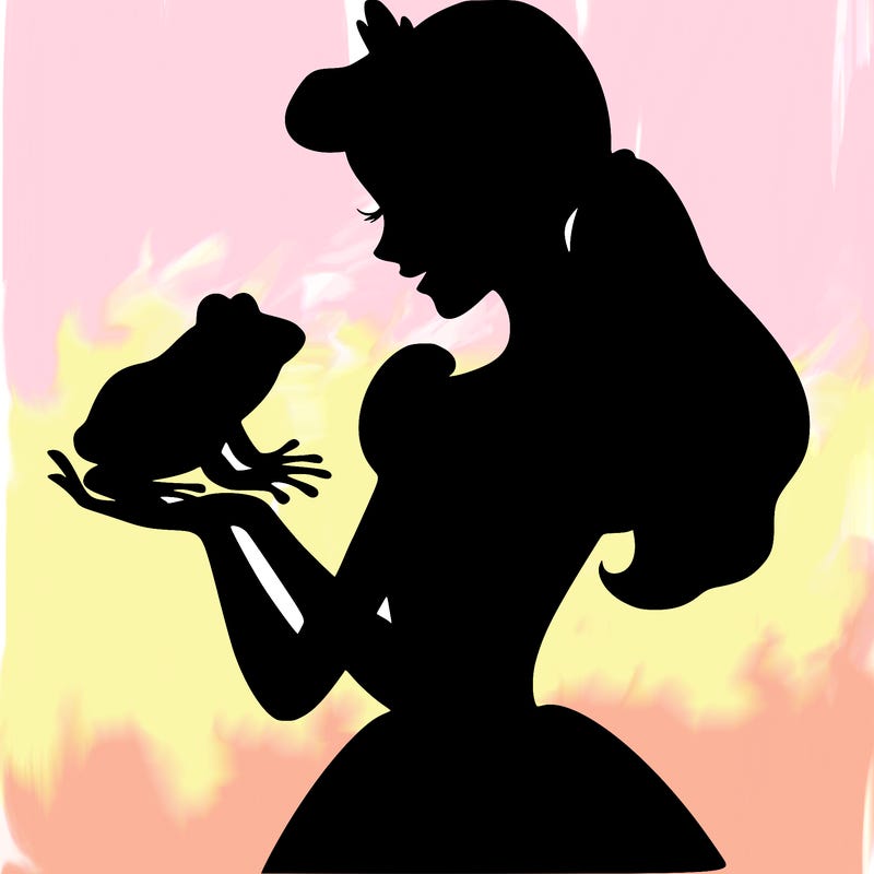 a shadow of a princess holding a frog realistic