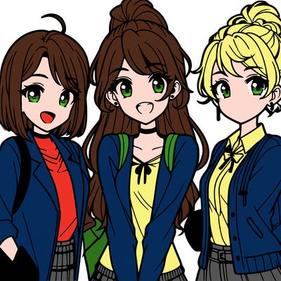 3 teenage anime girls