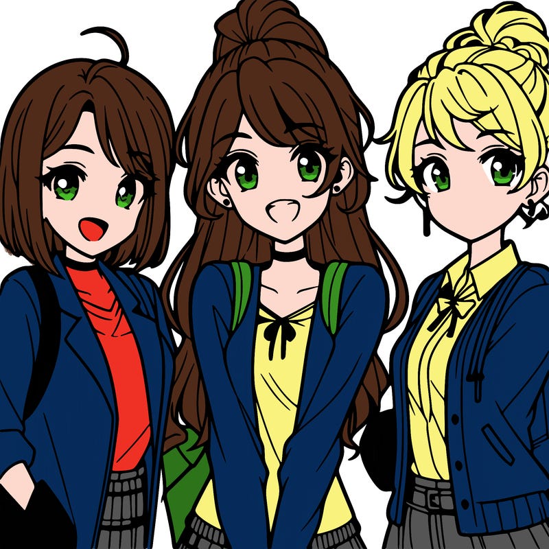 3 teenage anime girls