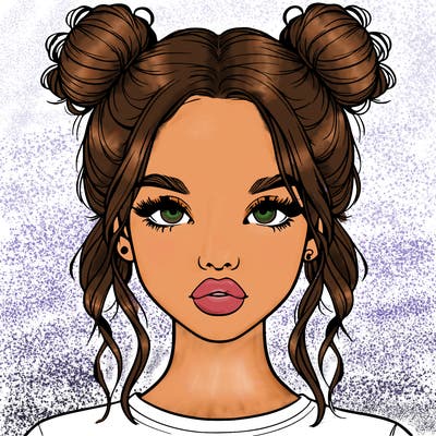 realistic girl with two buns in hair and lips