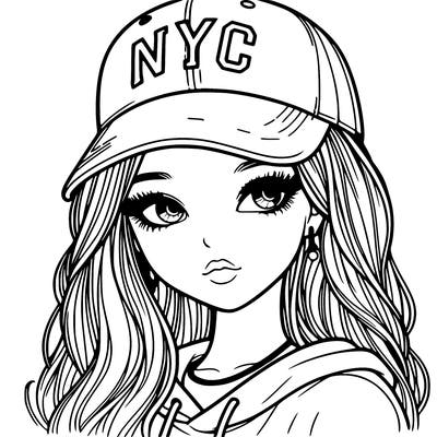 realistic girl wearing and nyc cap