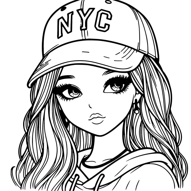 realistic girl wearing and nyc cap