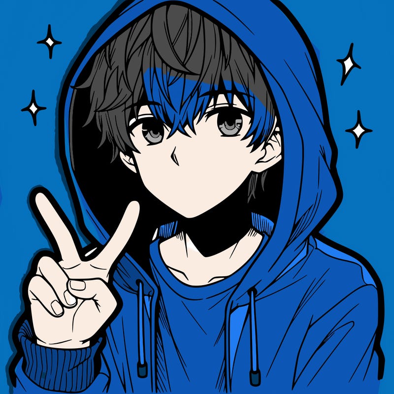 teenage manga boy in a hoodie, doing ✌