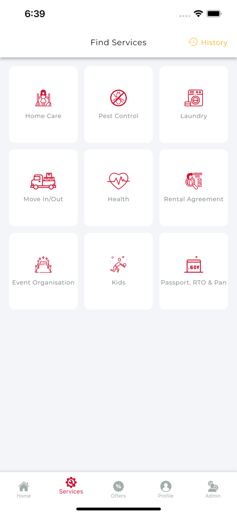 Saraswat Bank Society Connekt - Un elenco dei servizi disponibili nell'app Saraswat Bank Society Connekt, inclusi assistenza domestica, disinfestazione e lavanderia
