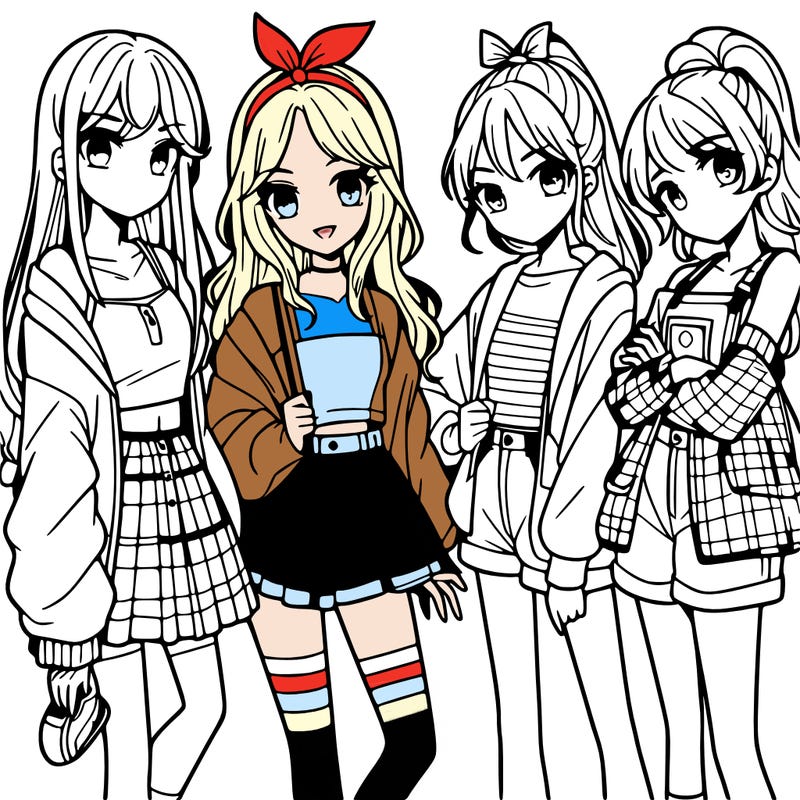 teen manga girls group of 4