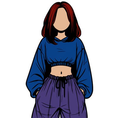 realistic girl faceless with baggy pants and a crop top
