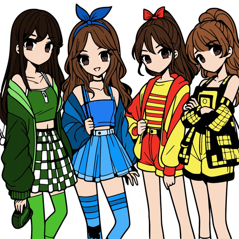 teen manga girls group of 4