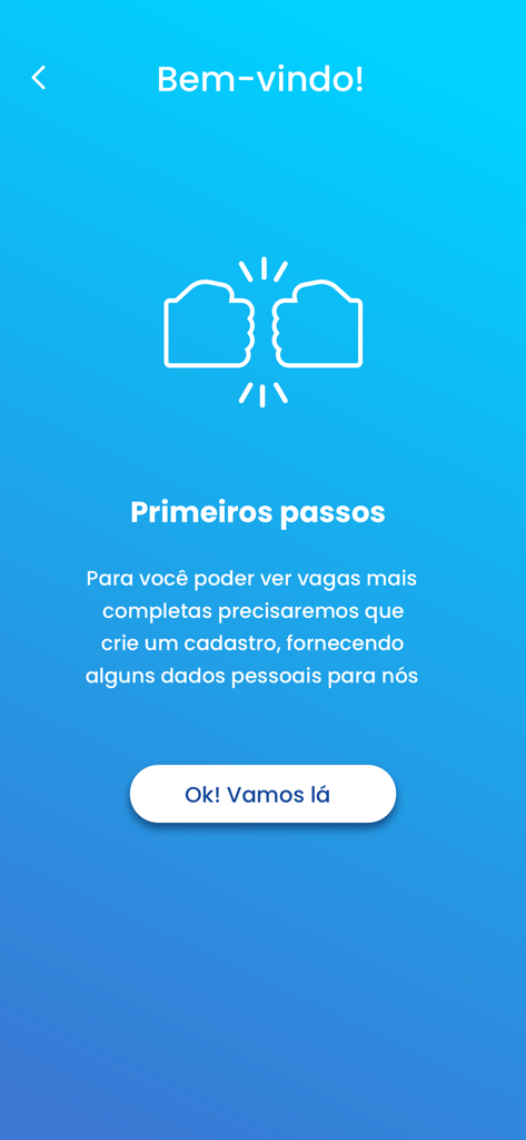 Meu CIEE - Welcome screen of the Meu CIEE app showing registration steps and a fist bump icon.
