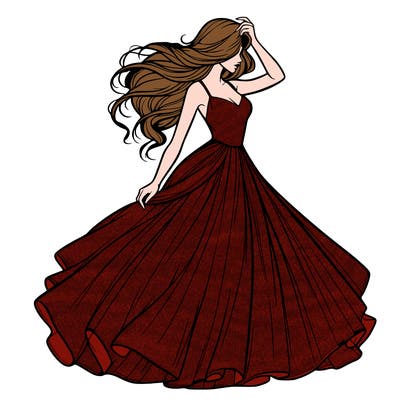 realistic woman with dress flowing in the wind