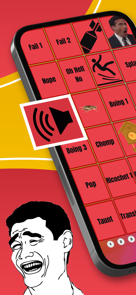 A smartphone screen displaying a grid of different meme sound effect buttons