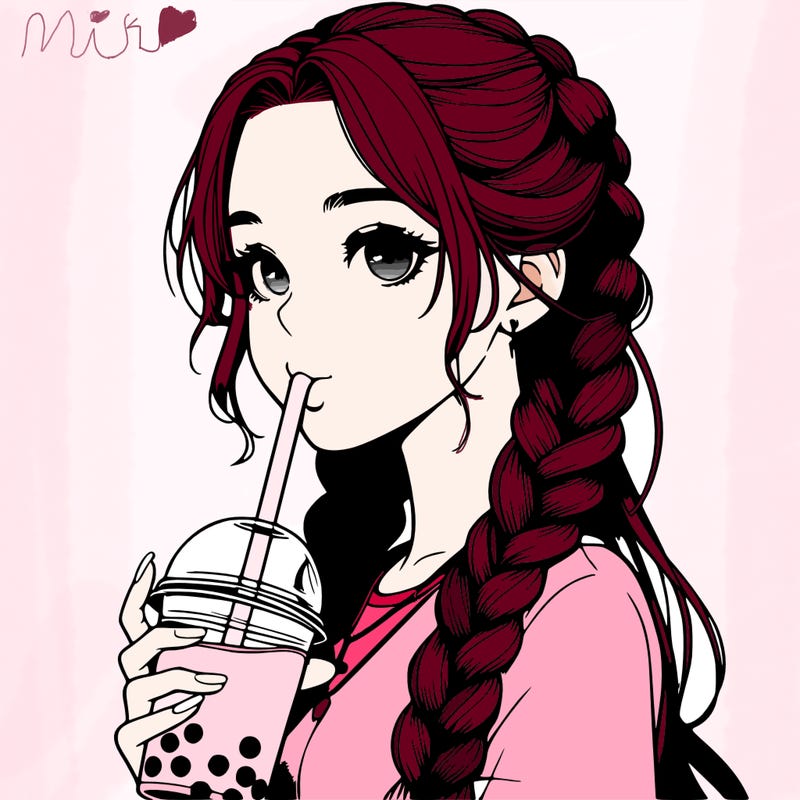 realistic girl with braided hair drinking boba