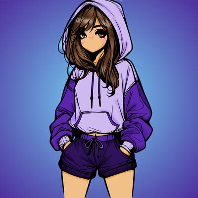 realistic girl in shorts and hoodie