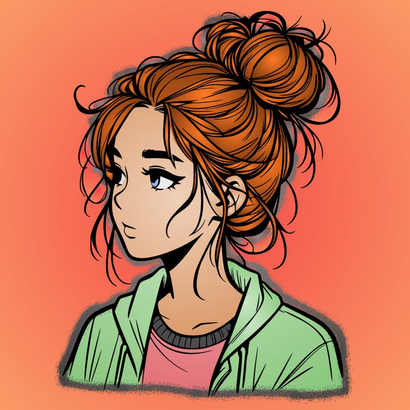realistic teenage girl with a messy bun